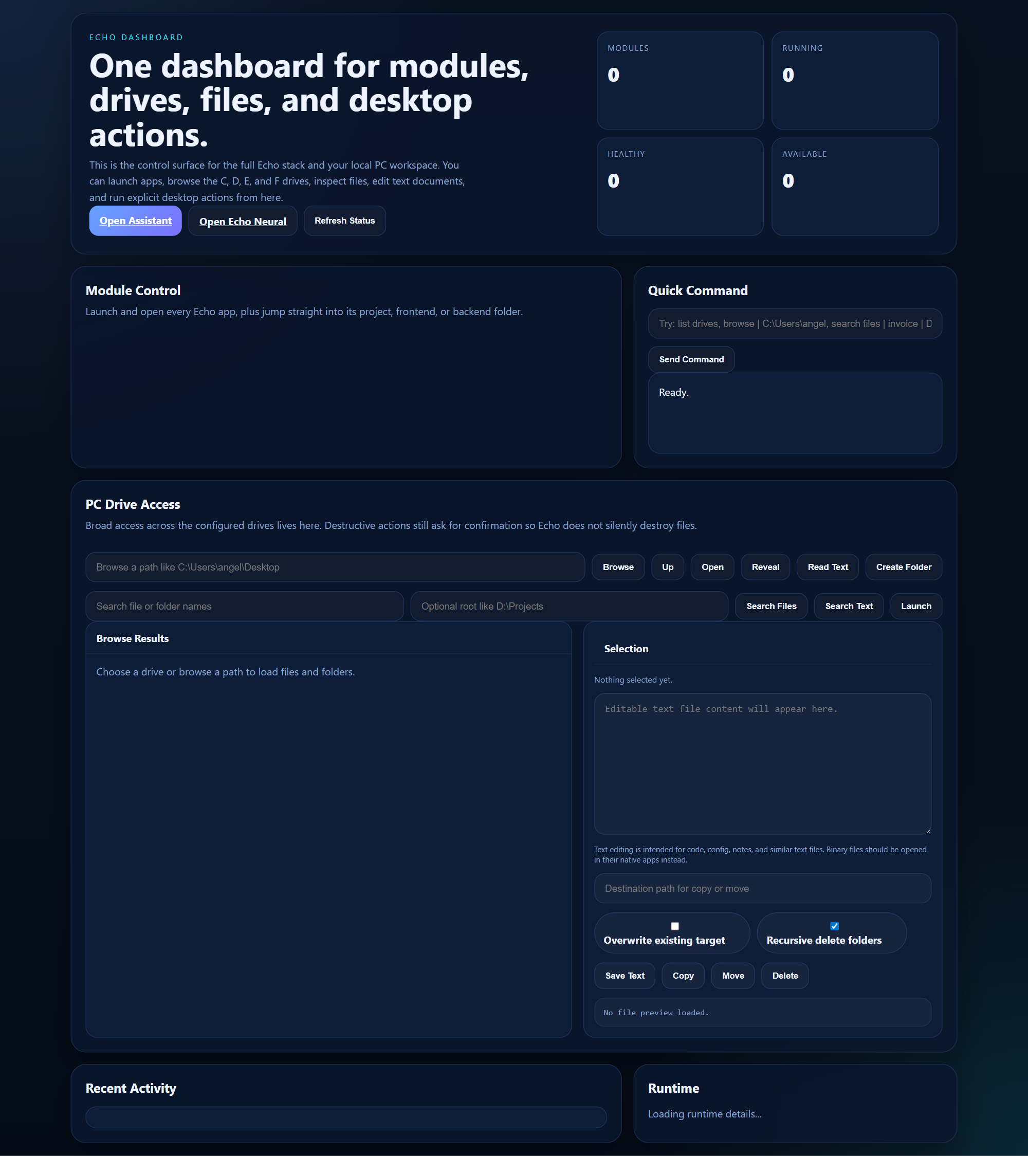 Echo Command Pilot dashboard screenshot