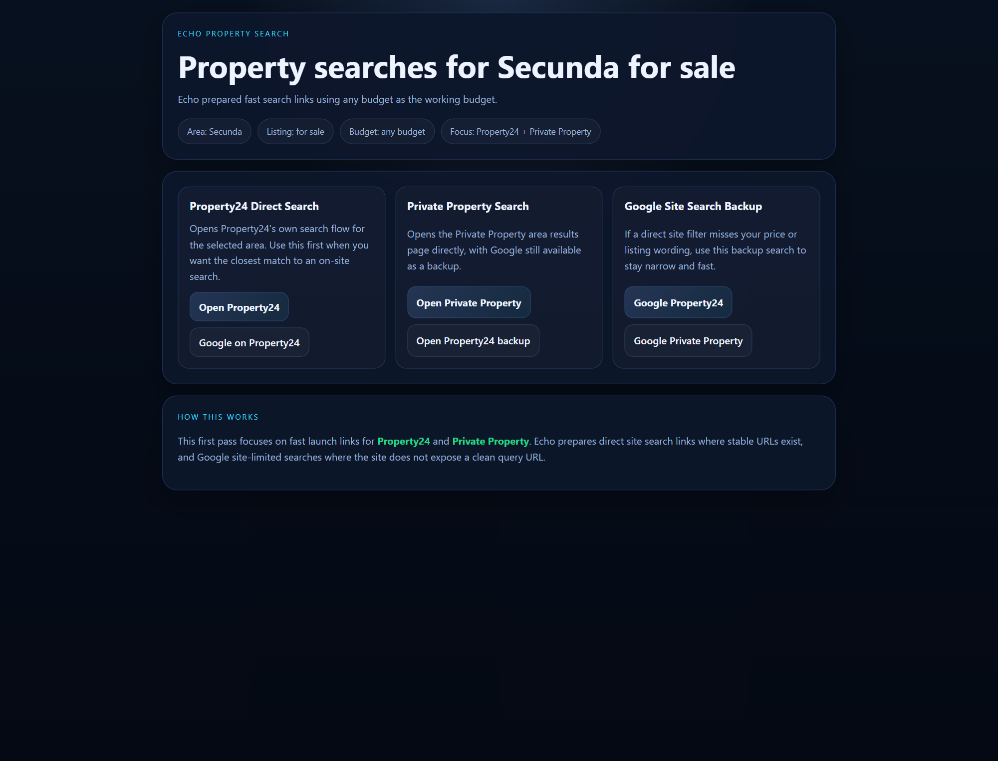 Echo property search screenshot